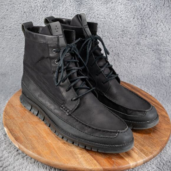 Cole Haan ZeroGrand Moc Toe Boots Mens Size 12M Black Leather Canvas Boot C12990 - Picture 1 of 10